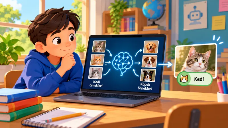 Bir bilgisayar programının çok sayıda kedi ve köpek resmine bakarak yeni bir resmin hangisi olduğunu tahmin etmesi